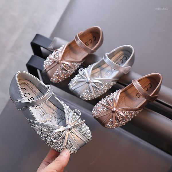 

autumn girls casual leather shoes bowknot rhinestone princess dance leather shoes children's kids girls1, Black