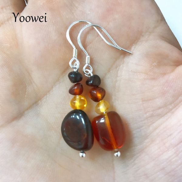

yoowei new natural amber earrings for gift baltic genuine irregular beads diy designer amber jewelry dangling earrings wholesale, Silver