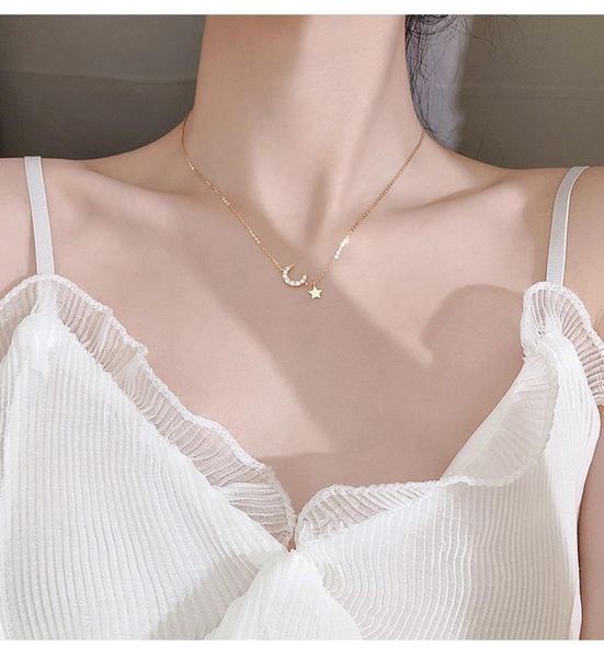 

chokers korea star moon rhinestones choker necklace for women simple gold silver color chain necklaces fashion pendants jewelry 2021, Golden;silver