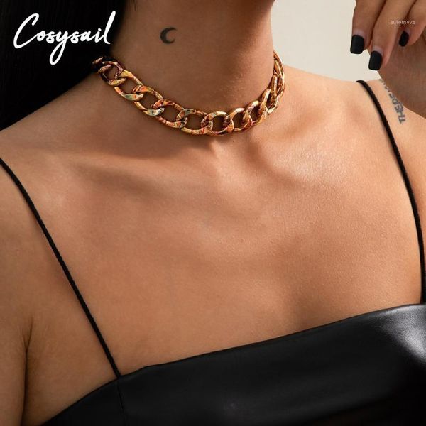 

cosysail personality hip hop heavy metal choker necklace gothic chunky cuba link chain necklace party jewelry gift 20211, Golden;silver