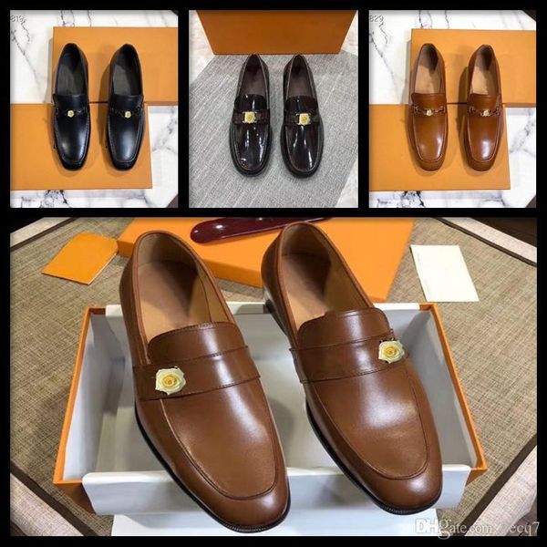 

1j 2019 men dress shoes designer business office lace-up loafers casual driving shoes men's flat party genuine leather shoes 22, Black