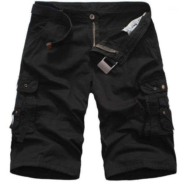 

isurvivor 2020 men's new summer fashion mid-waist cotton overalls multi-pocket loose five-point camouflage shorts1, White;black