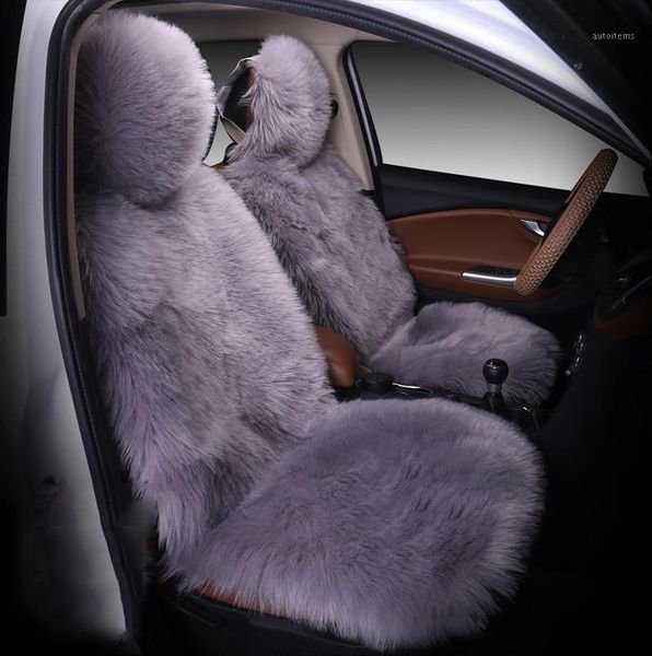 

winter warm car seat cover luxury long wool front seat cover 1 piece gray/blue1