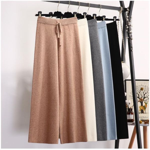 

fashion sweat pants women autumn winter new straight pants women female drawstring loose knitted wide leg1, Black;white