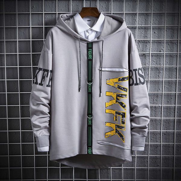 

loose long 2020 hooded new fall style sleeve trend casual men's coat student sweater cover, Gray