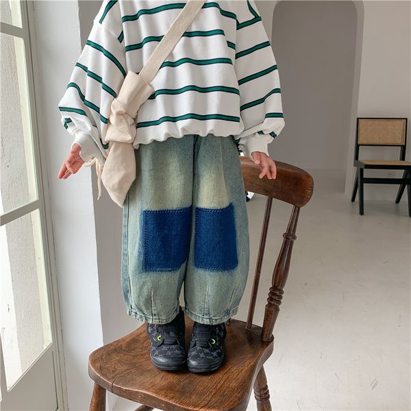 

2020 boys girls autumn winter patchwork fashion harem jeans children oversized loose denim pants lj201203, Blue