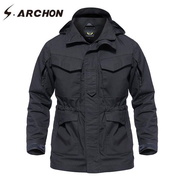 

men's jackets s.archon autumn winter waterproof tactical field jacket men hooded windbreaker army pilot clothes coat outerwear, Black;brown