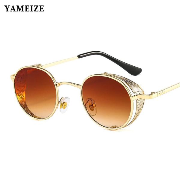 

yameize retro round steampunk sunglasses men women brand designer glasses fashion metal frame vintage glasses, White;black