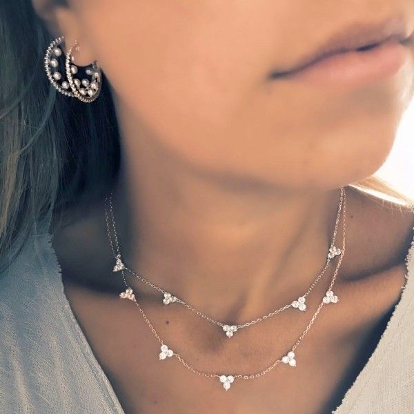 Collana girocollo cz in argento sterling 925 nuovo triangolo di design tre catena a maglie di fascino bianco cz AAA affascinante catena di gioielli da donna Q0531