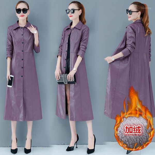 

long trench coat women 2020 winter autumn new long sleeve leisure clothes windbreaker pu leather single breasted outwear -5xl1, Tan;black