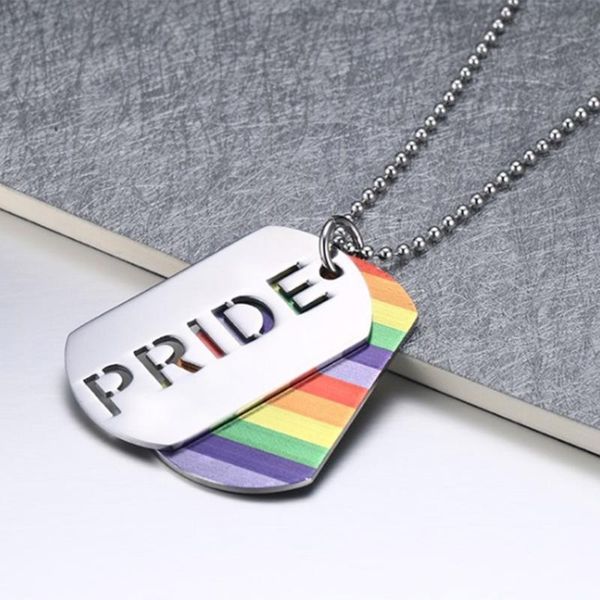 

chains 2pcs pride rainbow dog tag pendant necklacecouple necklace for women men jewelry, Silver