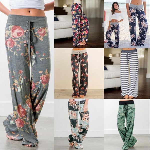 

spring new 2020 causal women pants printed drawstring high waist straight women loose pants plus size ladies long trousers, Black;white