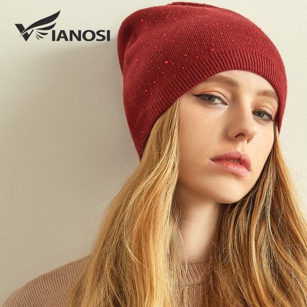 

beanie/skull caps vianosi brand cashmere knitted winter women hat thick female beanies warm cap rhinestone wool hats for, Blue;gray