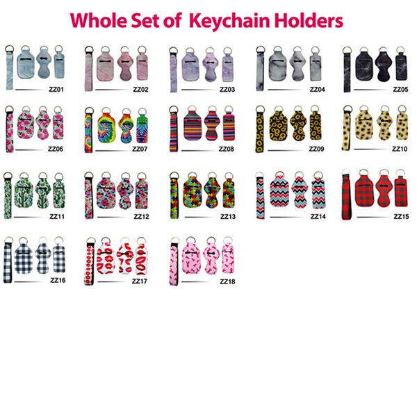

18 designs 4pcs/set neoprene chapstick wristlet hand sanitizer holder earbuds case keychains marble series lipgloss bag key ring ac1143