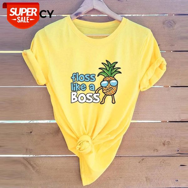 

jfuncy 2020 summer 100% cotton women t-shirt funny pineapple spoof print harajuku graphic tee plus size female shirts #ep6q, White