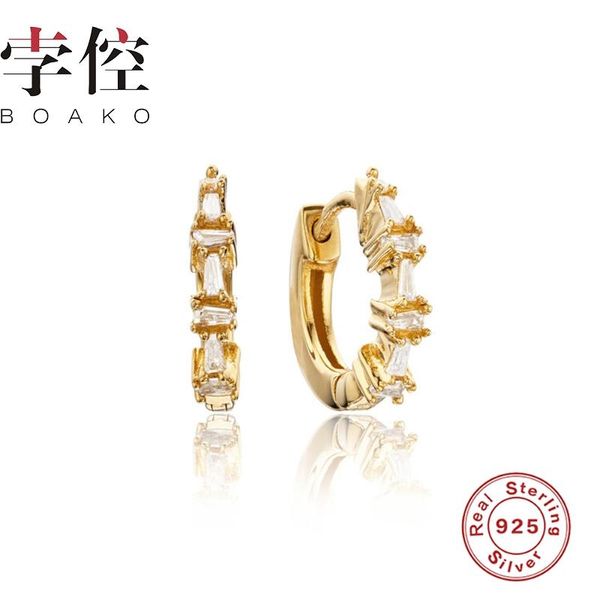 

hoop & huggie boako square zircon mini earrings hoops 925 sterling silver for women jewelry earring pendientes brincos, Golden;silver