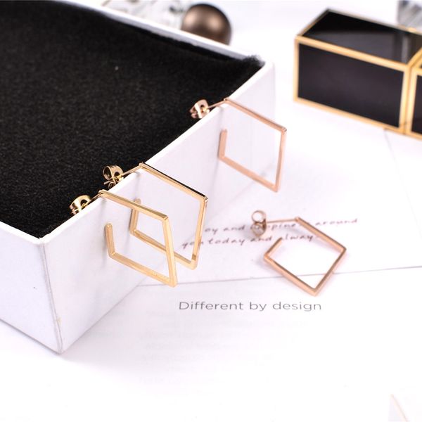 

stud yun ruo 2021 elegant square korea earring woman rose gold color titanium steel jewelry girl gift party never fade, Golden;silver