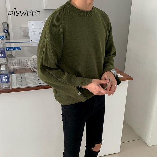 

2020 мода вязаная o-образным вырезом свитер мужчин корейский длинные рукава сыпучие солида свитер мужская зима теплый тонкий мальчик, White;black