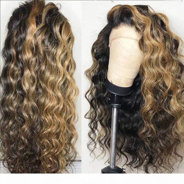 

13x6 lace front human hair wigs peruvian 360 lace frontal wigs pre plucked with baby hair loose wave highlights honey blonde full lace, Black