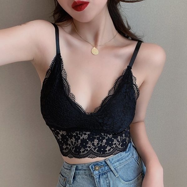 

vest crop women lace solid skinny camisole bra underwear tank t200731, White