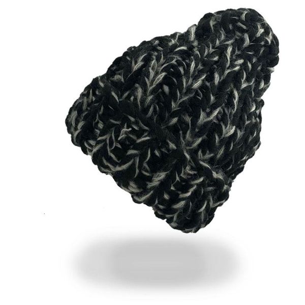 

simple winter warm mixed color beanies handmade thick stick knitted coarse lines hat crochet women lovely caps jllyfj xjfshop, Black;white