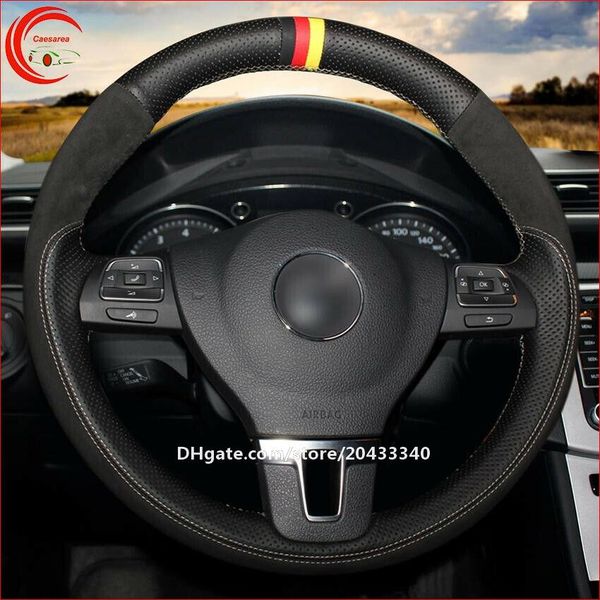 

black suede leather car steering wheel cover for vw golf passat touran alltrack