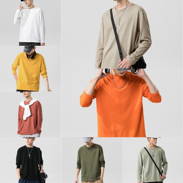 

2020 men's pure cotton lovers summer wear men's multicolor long sleeve bottomed solid color youth t-shirt for wear couple weart-sh, Blue