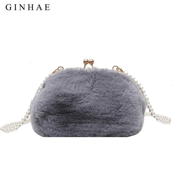 

white pearl chain crossbody bags for women solid ladies bag tote gift faux fur shoulder bag female luxury designer soft handbag