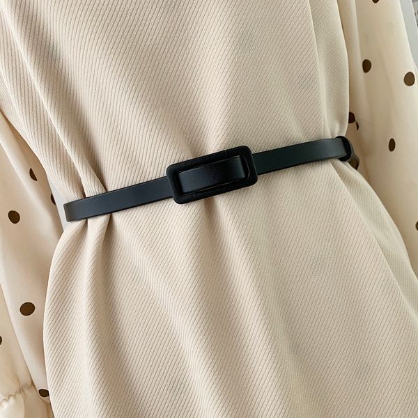 

simple no hole rectangular buckle women wear skirt fashion leather matte decoration sweater belt black, Black;brown