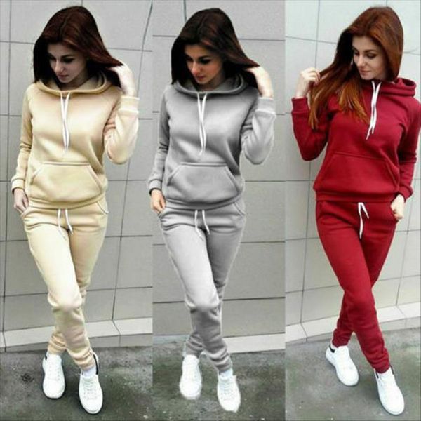 

2019 new womans sweatshirt 2pcs women ladies tracksuit hoodies sweatshirt females pants sets sport wear casual suit new, Gray