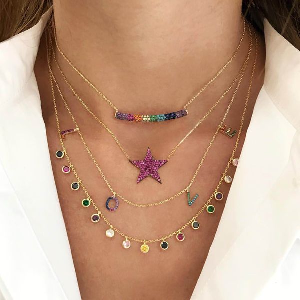 

jewelry 2020 colorful rainbow cz charm 925 delicate dainty girls sterling silver luxury classic statement dots choker necklaces
