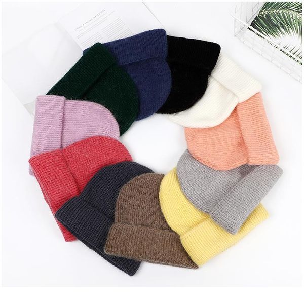 

women knitted winter hat female warm rabbit fur beanie girls solid bonnet woman skullies beanies soft winter c jllnab