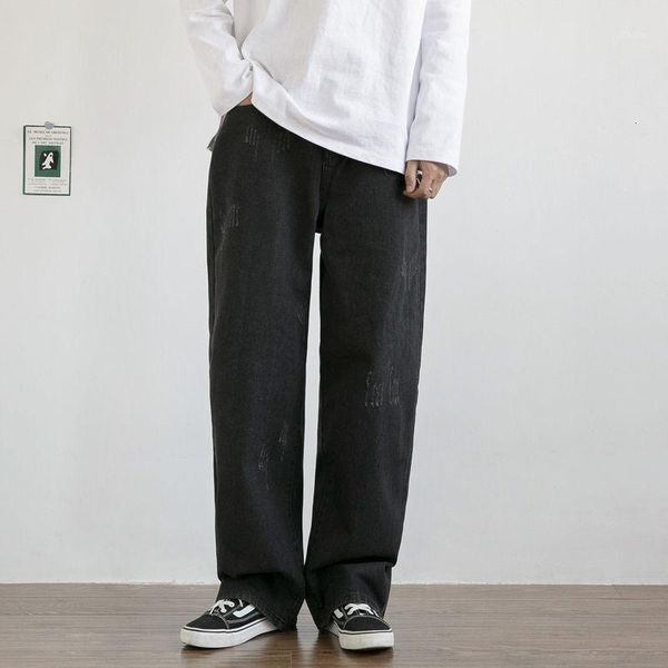 

autumn korean style straight jeans men's fashion retro casual jeans men streetwear wild loose hip-hop denim trousers mens -2xl1, Blue