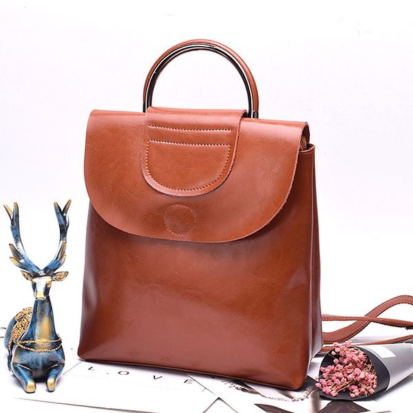 

genuine cowhide leather backpack female fashion woman backpack large capacity purse oil wax school shoulder bag mochila feminina