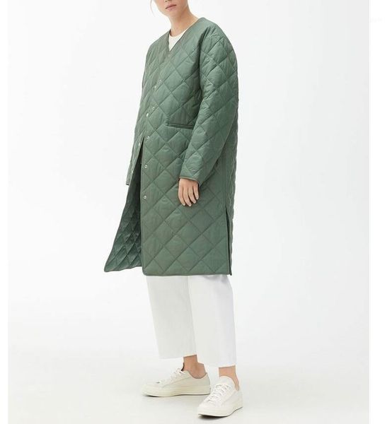 

2020 women autumn winter thick warm puffers rhombus pattern casual parka stylish outerwear1, Black