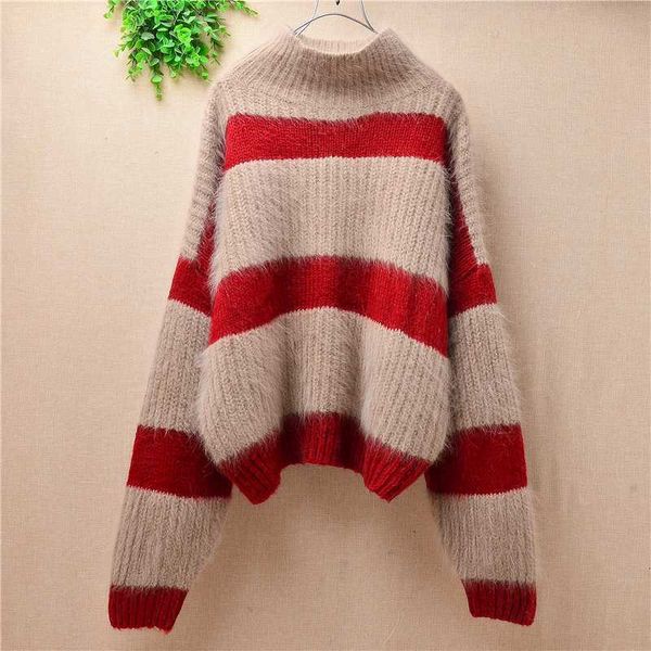 

fashion girl ladies plus size loose long sleeve mink cashmere knitted fur sweater pullover patchwork women clothing, White;black