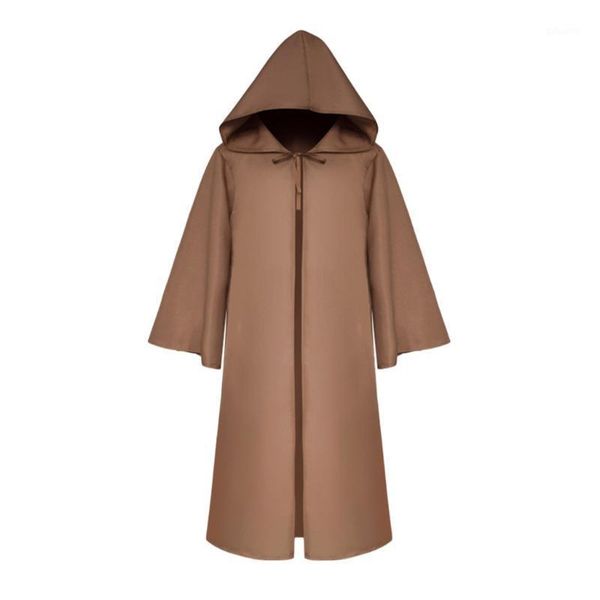 

women men's vintage half sleeve solid hooded bandage cloak cosplay outwear coat1, Tan;black