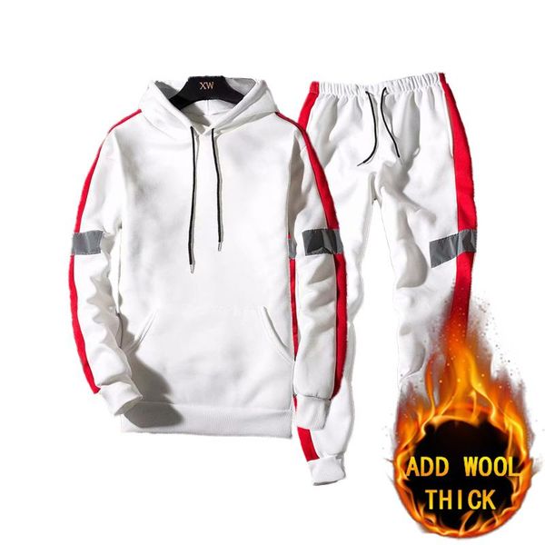 

new winter sweatshirt+ pants casual men's track suit fitness men suits 2 piece solid minimalist splicing style men outfit set, Gray