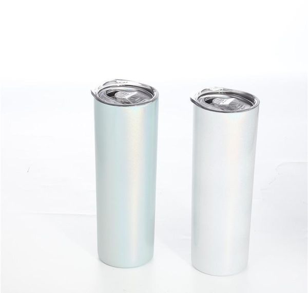 

20oz 5 colors sublimation glitter skinny tumbler rainbow stainless steel milk coffee cup creative vacuum double wall wine tumblers with