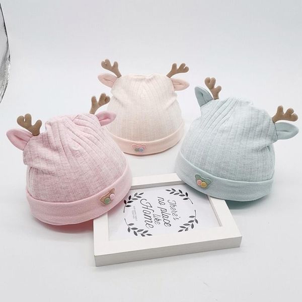 

0-6 month newborns baby hat cute cotton hats baby caps with cute deer horn children kids toddler boy girls beanie, Yellow
