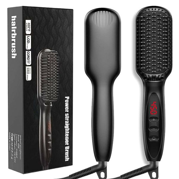 

heated beard hair straightener brush hair straightener brush portable straightening comb for home and travel ptc ceramic technology, Black
