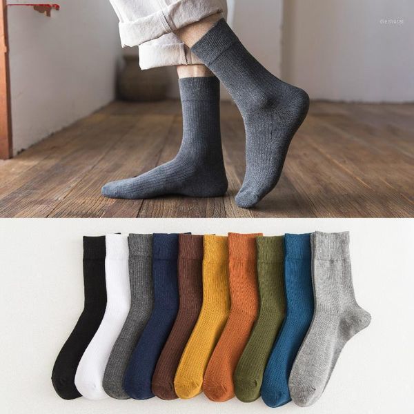 

winter men's pure cotton color fashion solid color business casual socks 10 pair1, Black