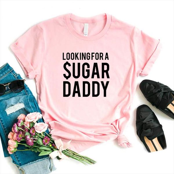 

looking for a sugar daddy letters print women tshirt cotton funny t shirt for lady girl tee hipster 6 color hh, White