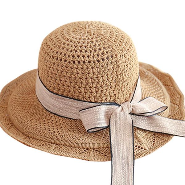 

foldable caps fashion women ribbon stripe casual outdoor straw hat floppy summer beach sun visor wide brim, Blue;gray