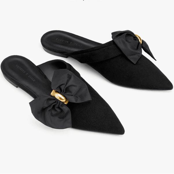 

2021 new bow girl pointed muller shoes head slippers to wear 1vq1, Black