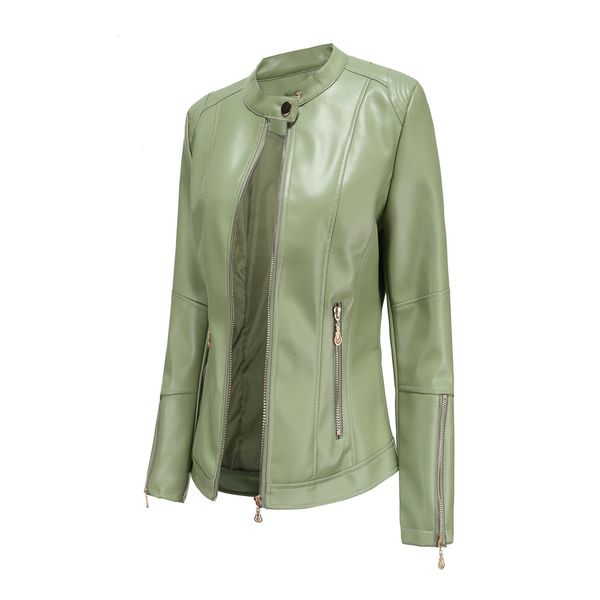 

fashionable 2021 new women's of plutonium short female spring and autumn thin leather jacket q67w, Black