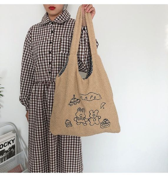 

shoulder bags japanese kawaii bag winter plush women 2021 soft tote shopper bolsa feminina torebki damskie