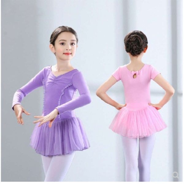 

training performance drs girl's long short sve children's grade examination dance ballet one piece skirt underwear, Blue