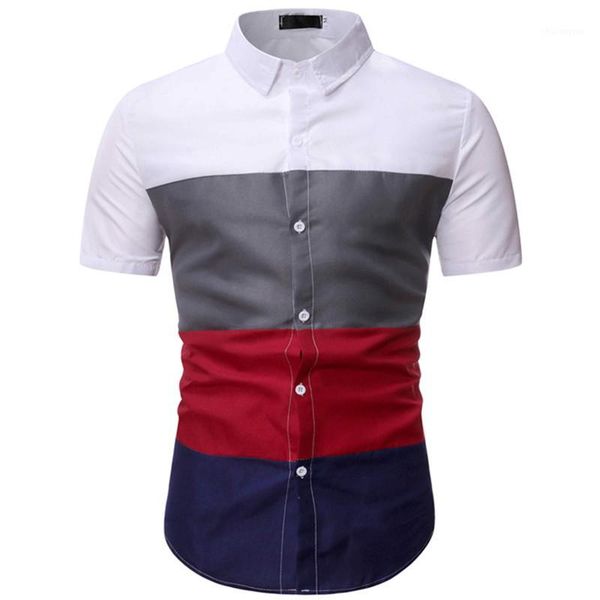 

2020 summer fashion new men's casual boutique short sleeve shirt / men's slim colorblock lapel shirt1, White;black