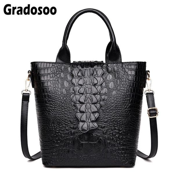 

gradosoo fashion women bag pu leather handle bags designer brand handbags female crocodile pattern totes shoulder bag lbf411